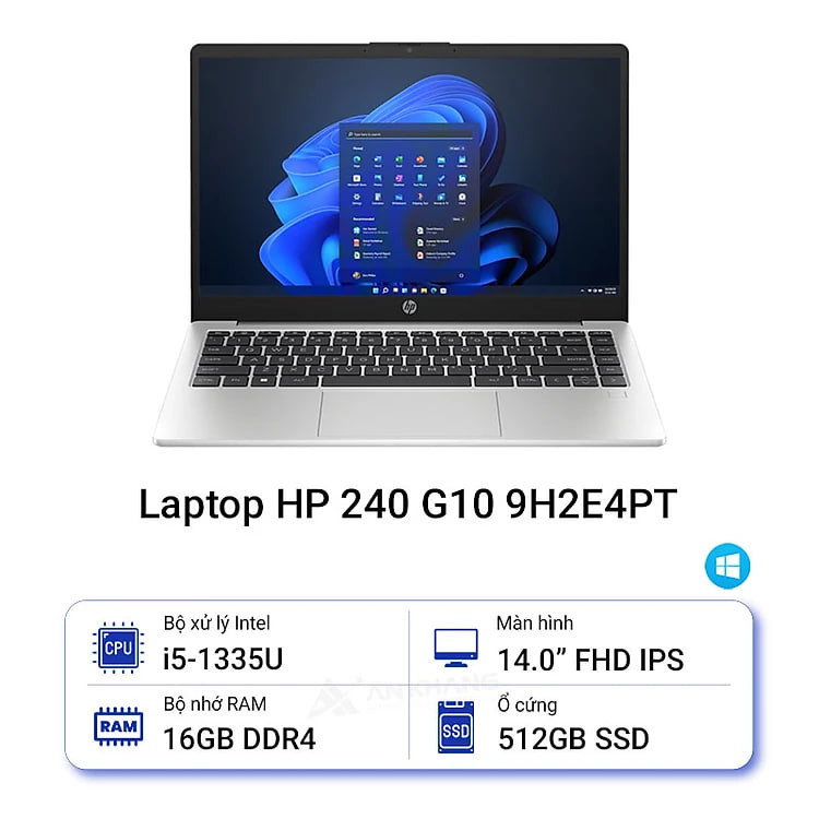 Laptop HP 240 G10 9H2E4PT (i5 1335U/ 16GB/ 512GB SSD/14 inch FHD/Win11/ Silver) - HÀNG CHÍNH HÃNG - BẢO HÀNH 12 THÁNG