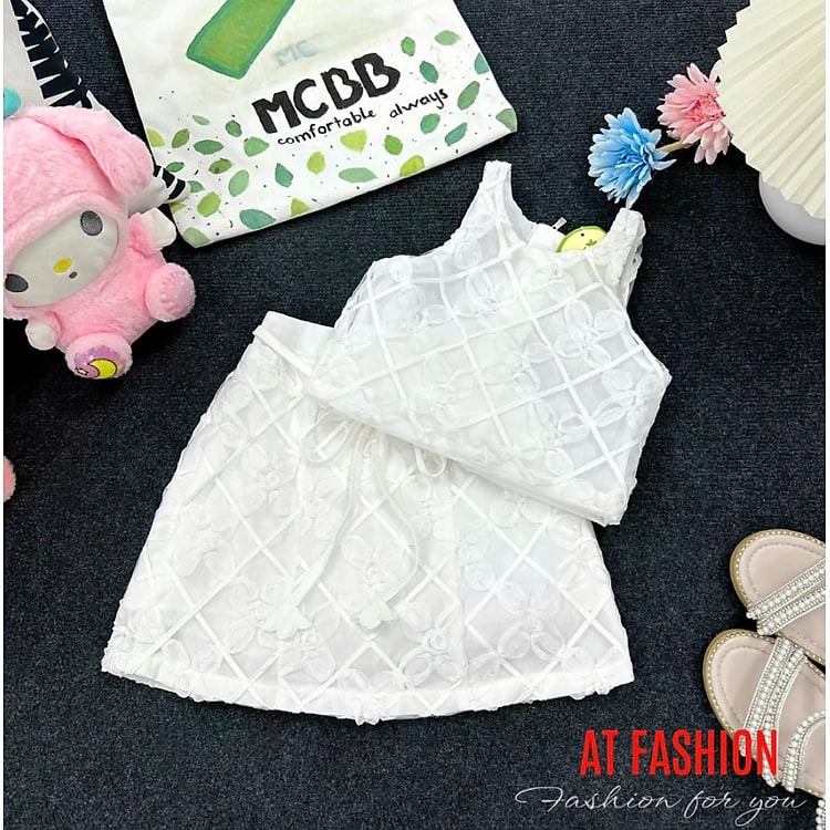 Nguyên set bộ quần giả váy phối áo croptop cho bé gái phong cách từ 10-40kg chất vải mềm mịn mát