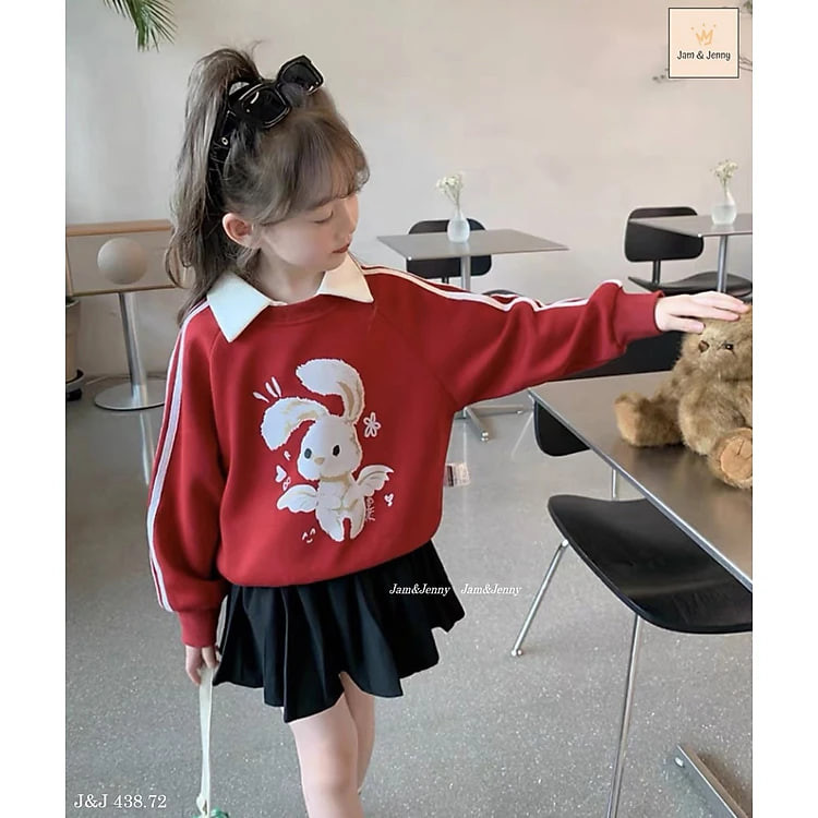 Set váy cho bé gái. Váy nỉ trẻ em nữ 2-12 tuổi hình thỏ cổ rời phong cách Hàn Quốc kiểu dáng thời trang