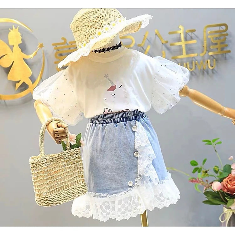 Quần áo bé gái, nguyên set chân váy phối áo hình Pony cho bé gái đi chơi đẹp từ 12-20kg chất cotton mềm mát