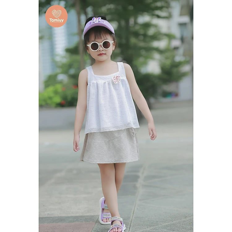 Set Bộ Áo Crotop Phối Với Quần Váy Thun Năng Động Cho Bé Từ 1-10 Tuổi