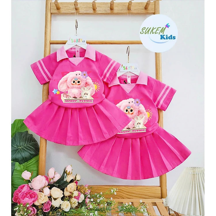 Đồ bộ bé gái, Bộ quần giả váy cho bé gái BABY THREE phong cách thể thao từ 20-40kg chất cotton mềm mịn mát