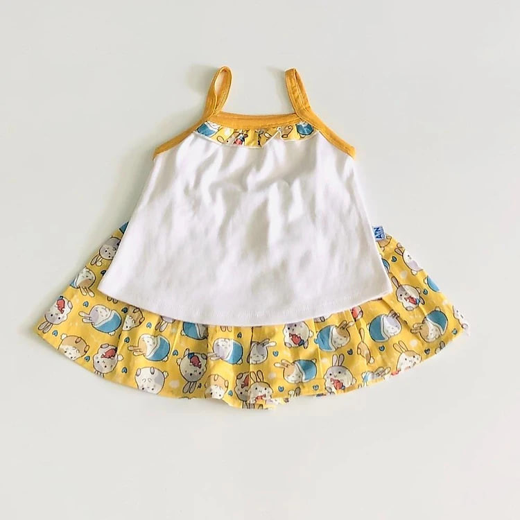 Bộ quần áo ngắn bé gái Áo dây trắng - Quần váy họa tiết thỏ vàng - AICDBGBGVA2N - AIN Closet