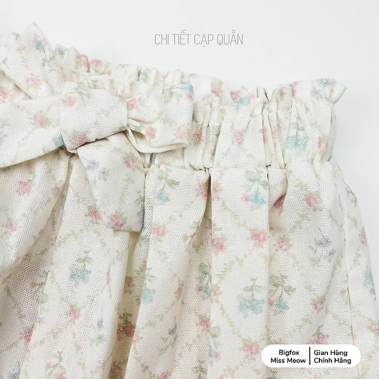 Quần váy đùi cho bé gái Bigfox Miss Meow size đại vải linen hoa nhí cỡ trẻ em 3-11 tuổi 20-30kg