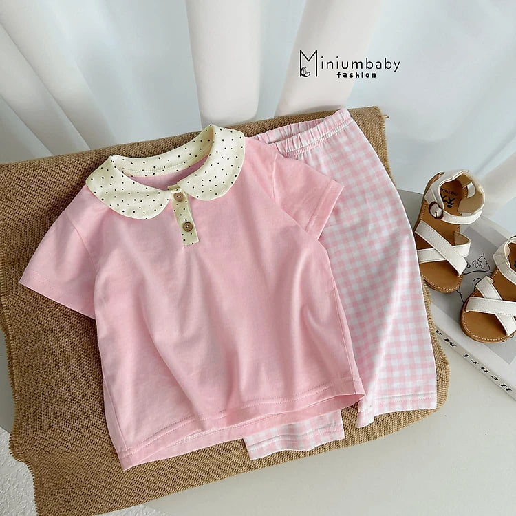 Bộ quần áo cotton mềm mát cho trẻ em cổ sen quần cộc tay quần lỡ cho bé gái từ 1 tuổi đến 6 tuổi cân nặng từ 8kg đến 23kg chiều cao dưới 120cn mặc hàng ngày, đi học, đi chơi, vào mùa xuân, hạ, thu, hè