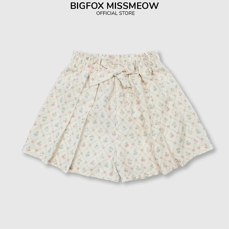 Quần váy đùi cho bé gái Bigfox Miss Meow size đại vải linen hoa nhí cỡ trẻ em 3-11 tuổi 20-30kg