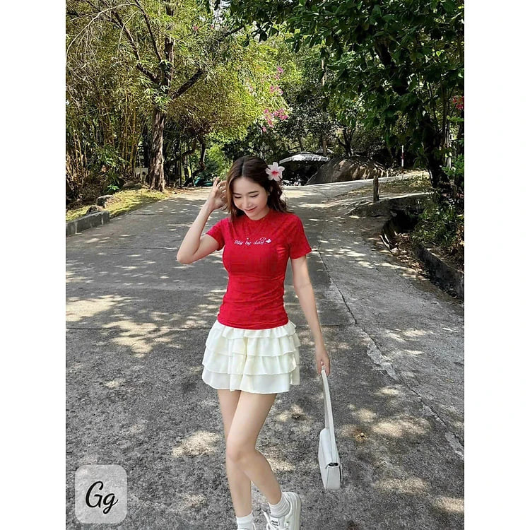 SET ÁO TĂM LẠNH THÊU KÈM VÁY COTTON LẠNH (CÓ QUẦN TRONG) 2 MÀU Y HÌNH