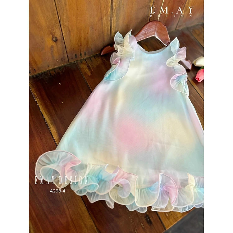 Đầm váy công chúa cho bé gái màu loang cầu vồng đi chơi du lịch biển đẹp size 10-40kg hàng cao cấp
