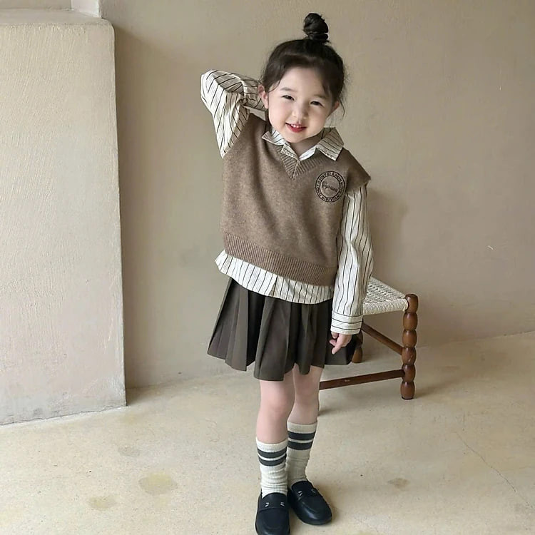 Set chân váy và áo sơ mi kèm áo gile bé gái mẫu mới siêu xinh