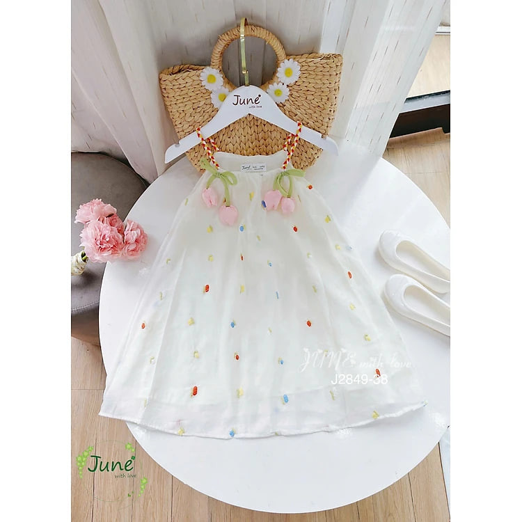 Đầm váy hai dây cho bé gái hoa tuplip mùa hè mát mẻ đi chơi du lịch đẹp từ 10-40kg chất tơ mềm