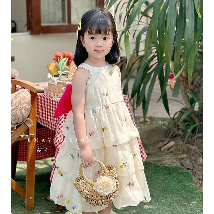 Đầm váy công chúa cho bé gái phong cách Hàn Quốc từ 10-45kg chất voan mềm mát