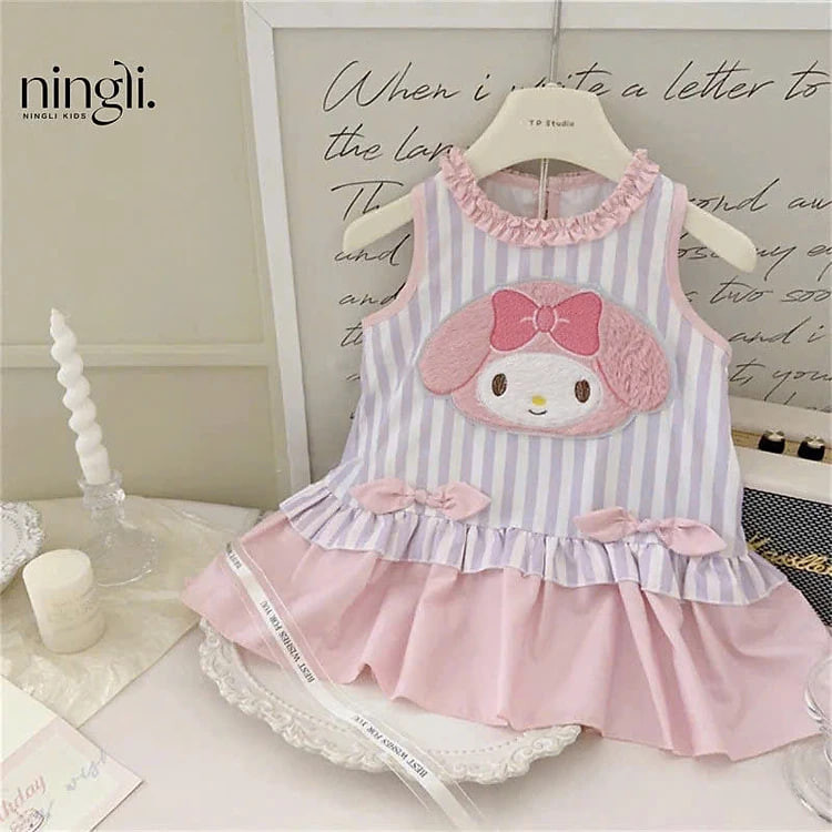 VÁY ĐUÔI CÁ SỌC SÁT NÁCH HỌA TIẾT MELODY HỒNG CHO BÉ GÁI 1 - 5 TUỔI