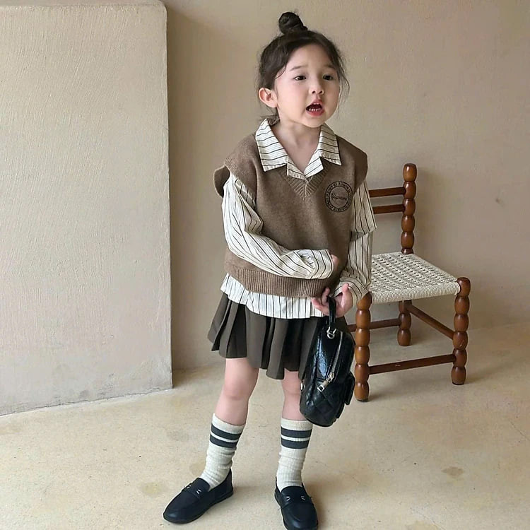 Set chân váy và áo sơ mi kèm áo gile bé gái mẫu mới siêu xinh
