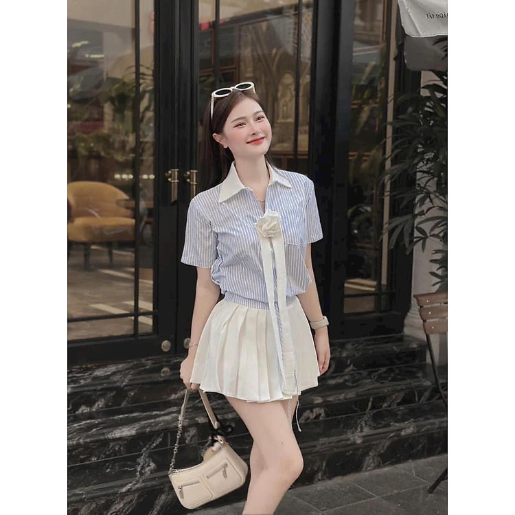 SET ÁO SỌC PHỐI CHÂN VÁY COÔTN LẠNH(CÓ LÓT QUẦN) MÀU Y HÌNH