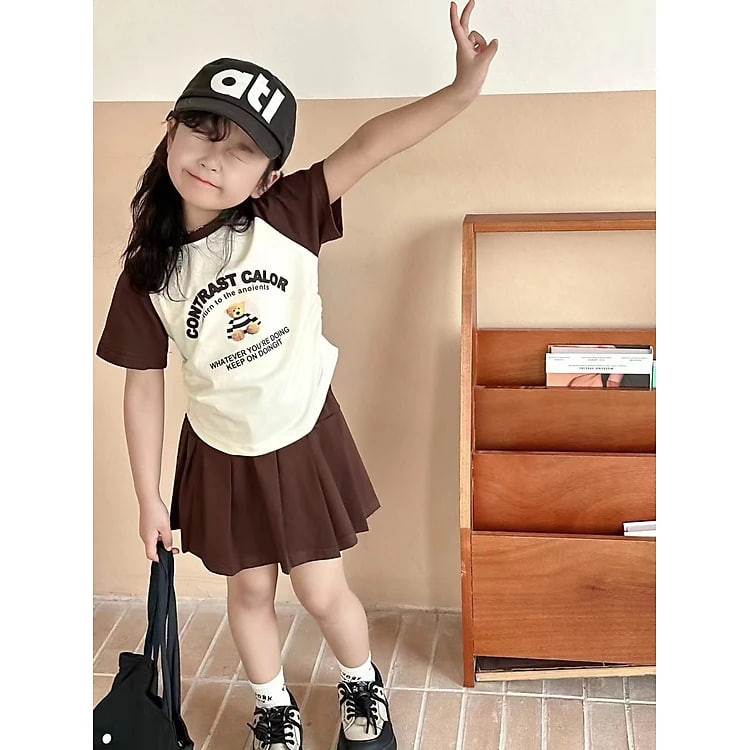 Set váy bé gái cộc tay 1-6 tuổi chữ CONTRAST thấm hút mồ hôi cao cấp kiểu dáng thời trang