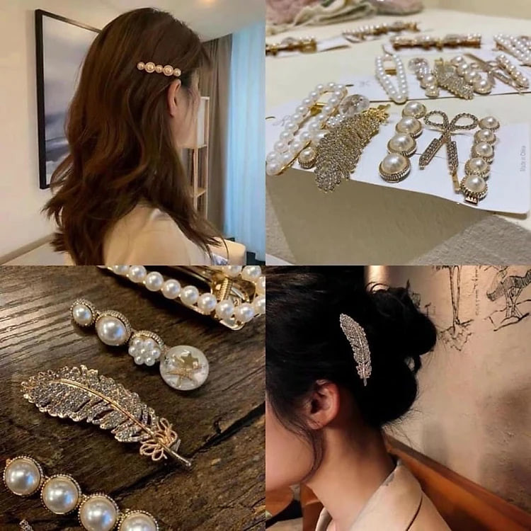 Vĩ kẹp tóc 5-6 món cao cấp , thiết kế độc lạ , kim loại đính hạt , tạo hình tinh xảo , phụ kiện  kẹp tóc cho bạn gái làm đẹp mỗi ngày