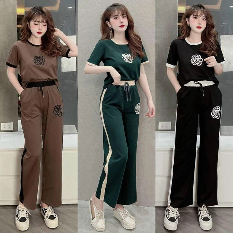 sét bộ đồ nữ quần ống suông rộng phối áo thêu hoa mặc ơ nhà đi chơi duyên dáng mẫu mới siêu hot có bigsize đẹp xuất sắc