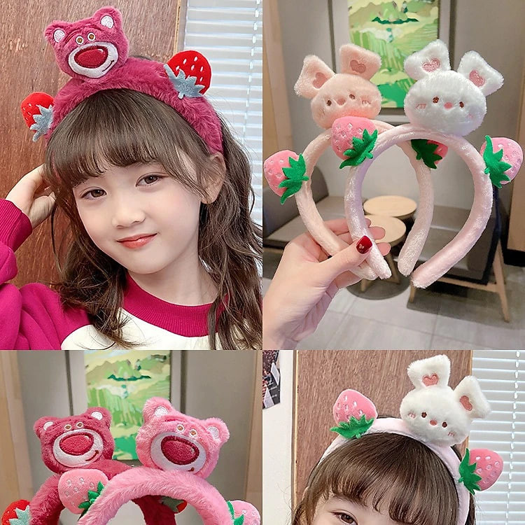 Combo 2 băng đô cài tóc gấu dâu , tai thỏ bông xinh xắn dễ thương phong cách Hàn Quốc nhiều màu phụ kiện làm đẹp cho phái nữ