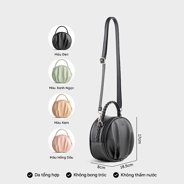 Túi Yuumy ( Thời trang nữ thiết kế nhún dáng tròn size 19 - Túi đeo chéo da Seasand YN264 )