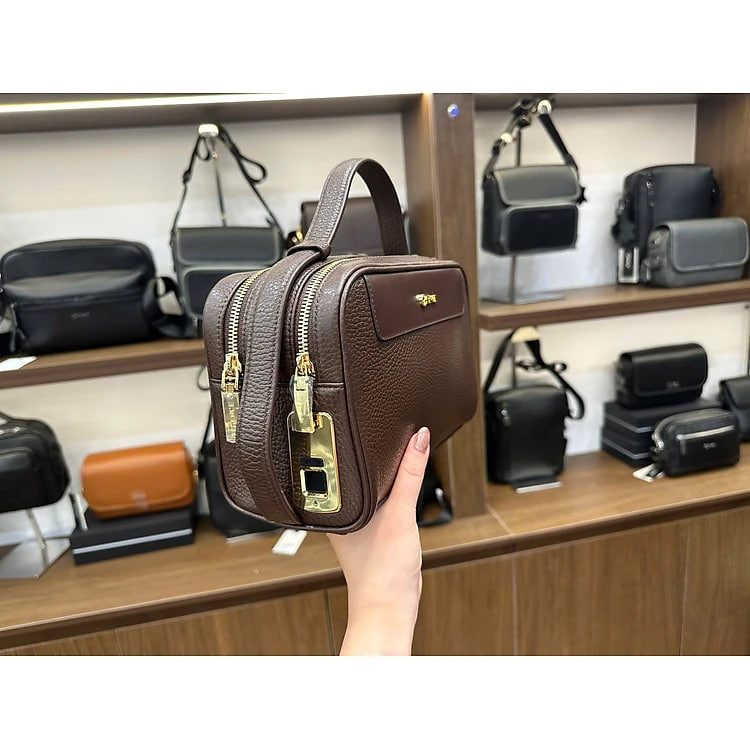 Clutch Ví Cầm Tay Túi Xách Nam GENCE RB15 Chất Liệu Da Bò Khóa Vân Tay Cao Cấp Màu Nâu