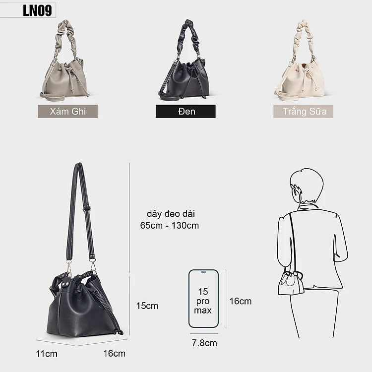 Túi đeo chéo da nữ dây rút thời trang LN09
