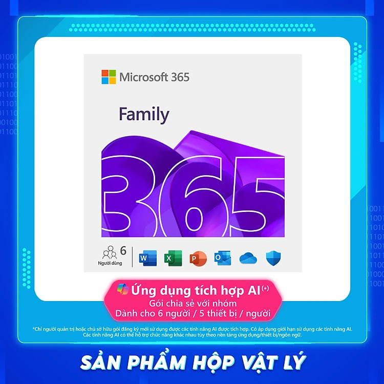 Phần mềm Microsoft Office 365 Family 6GQ-01896 / EP2-36878 | 12 tháng | Dành cho tối đa 6 người | 5 thiết bị/tài khoản| Word, Excel, PowerPoint | 1TB OneDrive