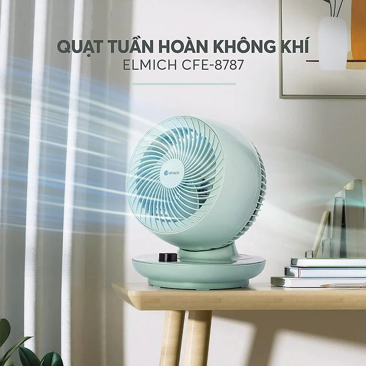 Quạt tuần hoàn không khí Elmich CFE-8787, quạt làm mát diện rộng và làm mới không khí, gọn nhẹ, dễ dàng mang theo mọi nơi - Hàng chính hãng
