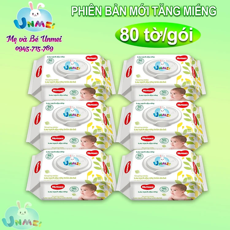 Combo 6 Gói Khăn giấy ướt cho trẻ sơ sinh Huggies không mùi, gói 64 tờ