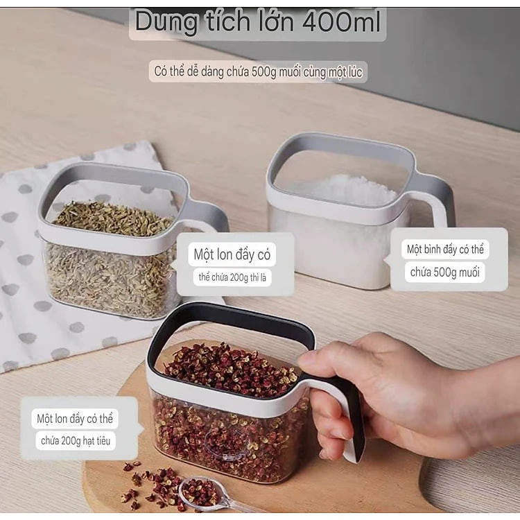 ( hàng cao cấp ) kệ hộp gia vị 3N & 2N - hộp đựng gia vị thông minh kèm thìa bằng nhựa ABS gắn tường không cần khoan đục