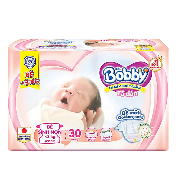 Tã Dán Bobby Cho Trẻ Thiếu Tháng <3Kg 30 Miếng