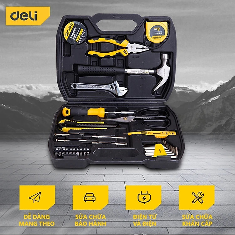 Bộ Dụng Cụ Sửa Chữa Đa Năng 116 Chi Tiết Deli Cao Cấp Chính Hãng - Sử Dụng Nhiều Mục Đích, An Toàn, TIện Lợi