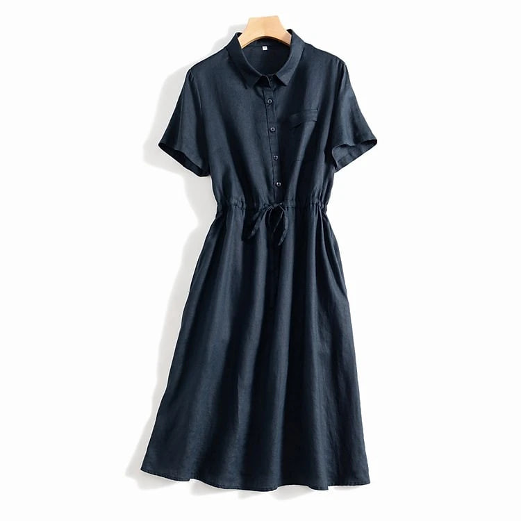 Đầm linen suông dáng dài, Đầm sơ mi nữ ngắn tay kèm dây thắt eo nhiều màu lựa chọn ARCTIC HUNTER AH75