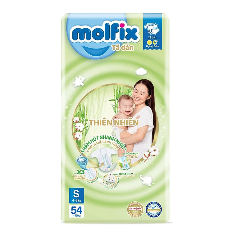 Tã/bỉm dán Molfix Thiên nhiên Jumbo S (4kg - 8kg) - Gói 54 miếng