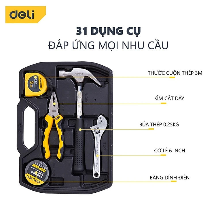 Bộ Dụng Cụ Sửa Chữa Đa Năng 116 Chi Tiết Deli Cao Cấp Chính Hãng - Sử Dụng Nhiều Mục Đích, An Toàn, TIện Lợi