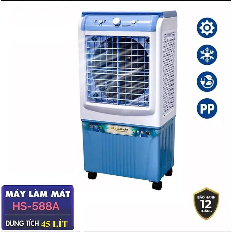 Quạt đá, quạt hơi nước, quạt điều hoà 45L có bánh xe tặng kèm 2 hộp đá khô, Hàng chính hãng