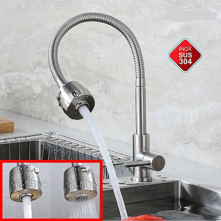 Vòi rửa chén KG15 dùng cho nước lạnh cần bẻ xoay 360độ cao cấp, phù hợp cho mọi chậu rửa, siêu tiết kiệm nước chất liệu inox304- Hàng chính hãng