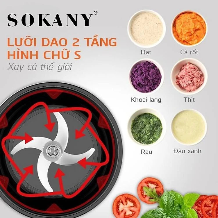 Máy xay thịt đa năng 2IN1 SOKANY SK-7030 cối INOX304, công suất 500W xay thịt, bóc tỏi tiện lợi - HÀNG CHÍNH HÃNG - DELIYA
