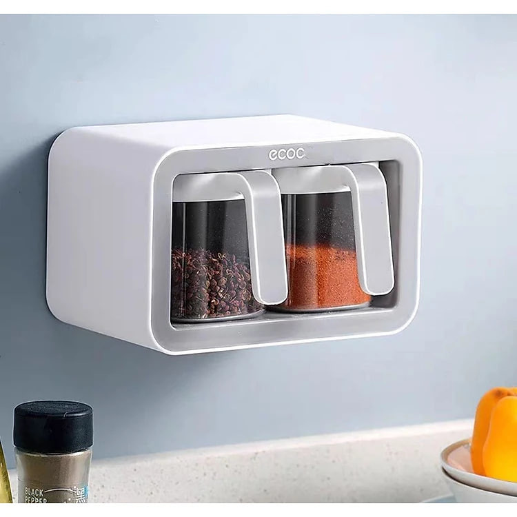 ( hàng cao cấp ) kệ hộp gia vị 3N & 2N - hộp đựng gia vị thông minh kèm thìa bằng nhựa ABS gắn tường không cần khoan đục
