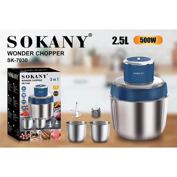 Máy xay thịt đa năng 2IN1 SOKANY SK-7030 cối INOX304, công suất 500W xay thịt, bóc tỏi tiện lợi - HÀNG CHÍNH HÃNG - DELIYA