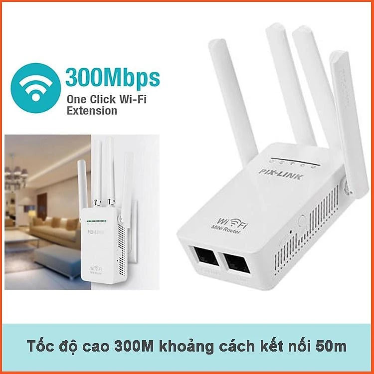 Kích Sóng Wifi Tốc Độ Cao 4 Râu 300M PIX-LINK LV-WR09 Thiết Bị Mở Rộng Sóng Bao Phủ Căn Nhà, Văn Phòng - Hàng Chính Hãng