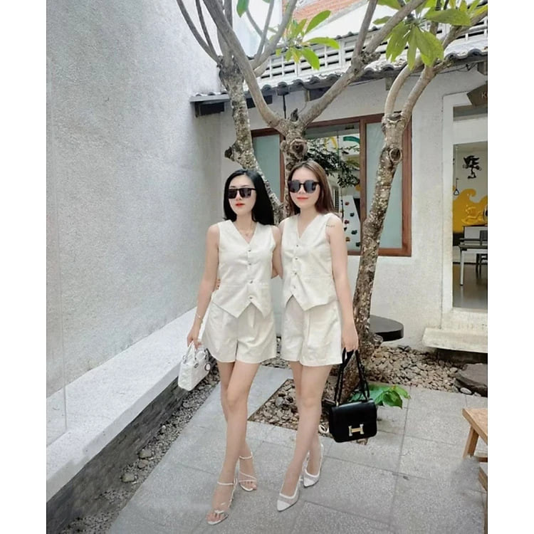 { HÀNG HOT GIRL } Set áo gile nữ linen bột và quần short form chữ A tôn dáng, fit người Bv01
