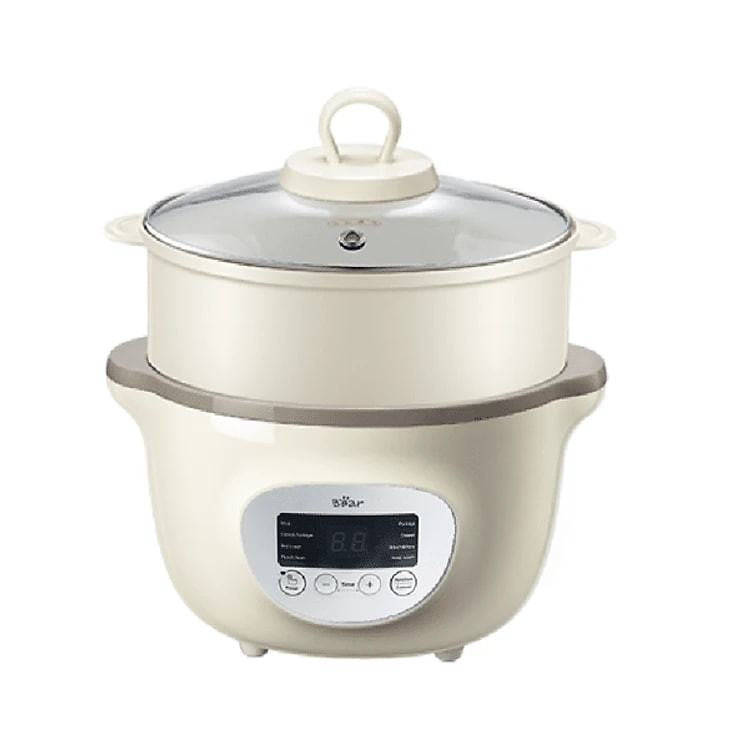 Nồi nấu cháo chậm, ninh hầm cách thuỷ BEAR SUBE002 1.6L (kèm 2 thố nhỏ 0.5L và lồng hấp) - Hàng chính hãng