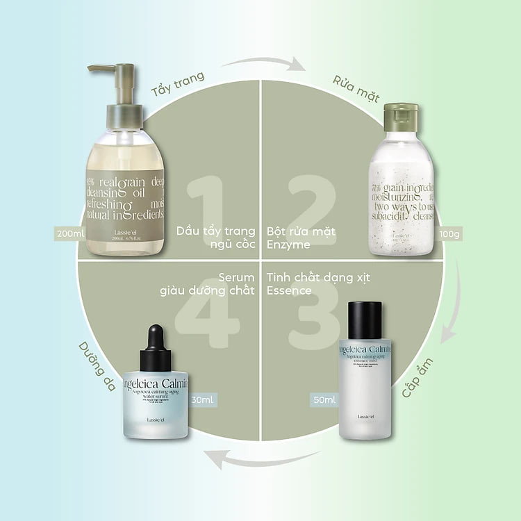 Bộ skincare 4 sản phẩm Lassie'el chiết xuất từ thiên nhiên ngăn ngừa lão hóa cấp ẩm trắng sáng toàn diện Hàn Quốc
