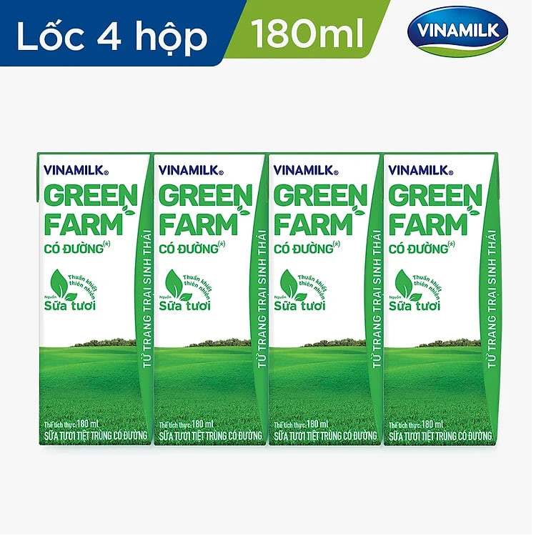 Thùng 48 Sữa Tươi Tiệt Trùng Vinamilk Green Farm - Sữa Tươi 100% Có Đường 180ml