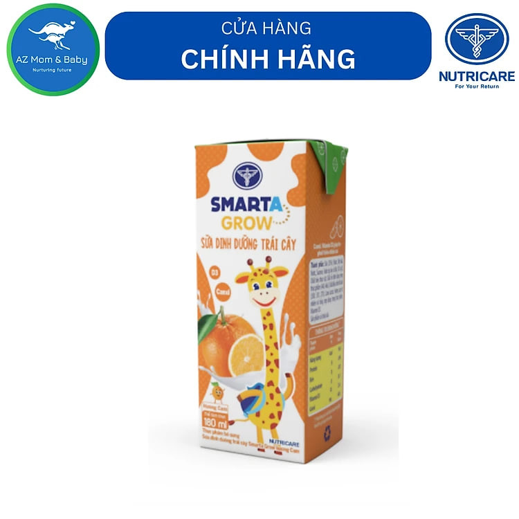 Thùng sữa dinh dưỡng trái cây Smarta Grow hương Cam (180ml x 48 hộp)