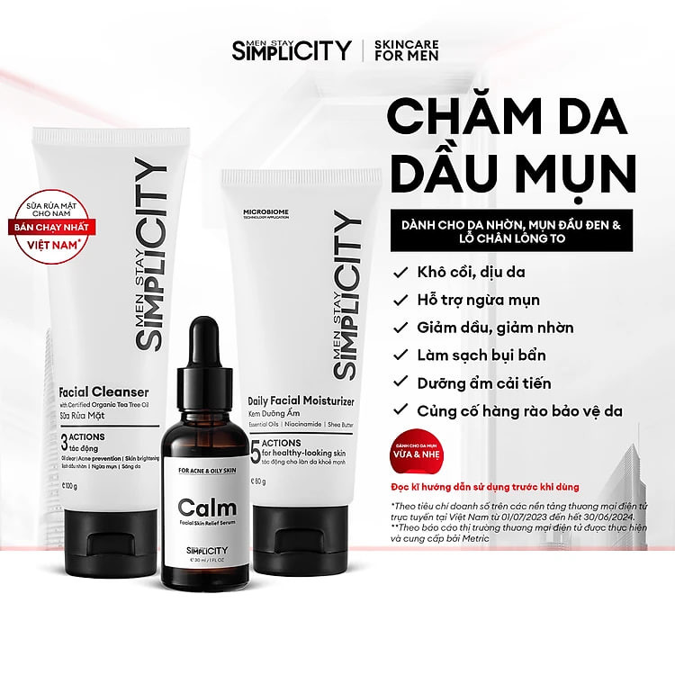 https://tiktokshop-seller-vn.com/Bộ sản phẩm Men Stay Simplicity chăm sóc da dầu mụn cho nam Acne Relief Skincare Trio: Sữa rửa mặt 100g x Serum 30ml x Kem dưỡng ẩm 80g