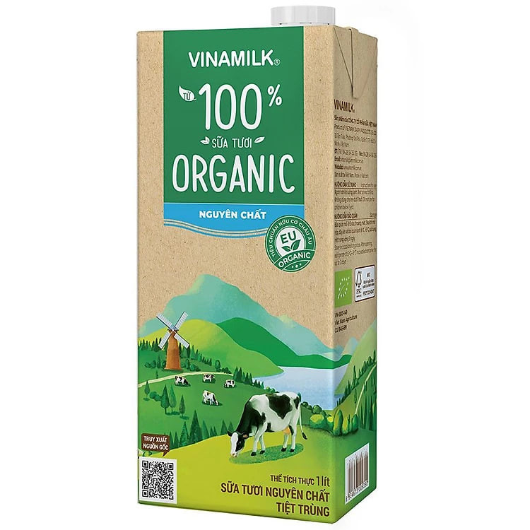 Thùng 12 Hộp Sữa Tươi Tiệt Trùng Vinamilk 100% Organic Không Đường (1lít)
