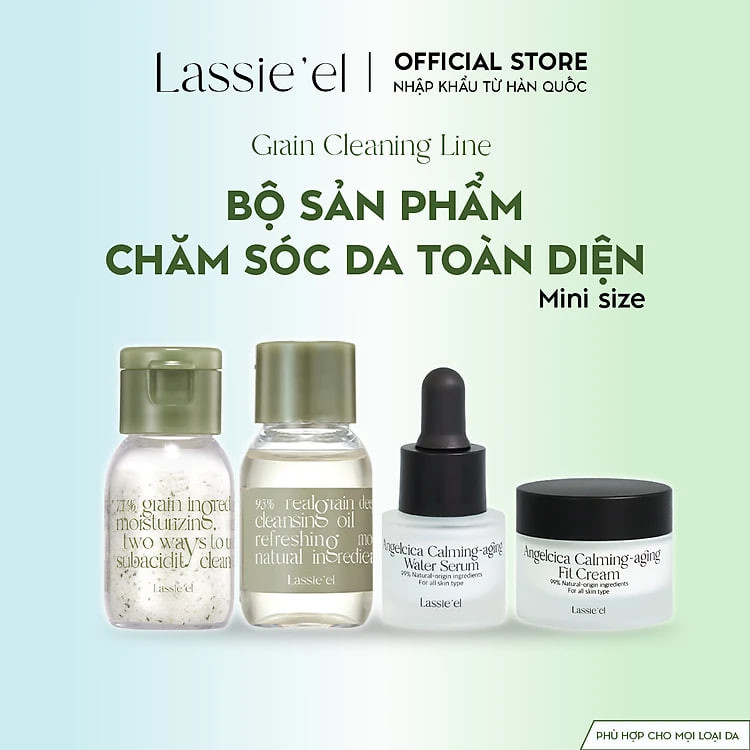 Bộ skincare 4 sản phẩm mini Lassie'el chiết xuất từ thiên nhiên ngăn ngừa lão hóa cấp ẩm trắng sáng toàn diện Hàn Quốc
