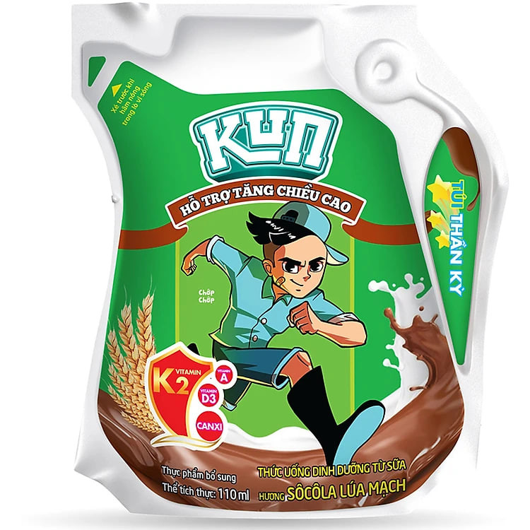 Thùng 24 Túi Sữa Socola Lúa Mạch KUN 110ml/túi