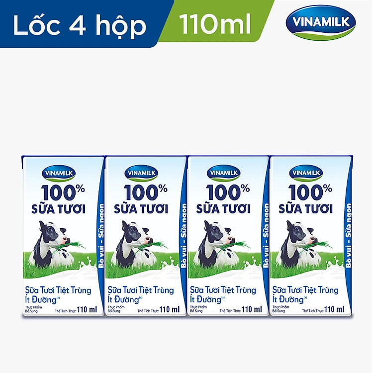 THÙNG 48 HỘP SỮA TƯƠI TIỆT TRÙNG VINAMILK 100% ÍT ĐƯỜNG - 110ML